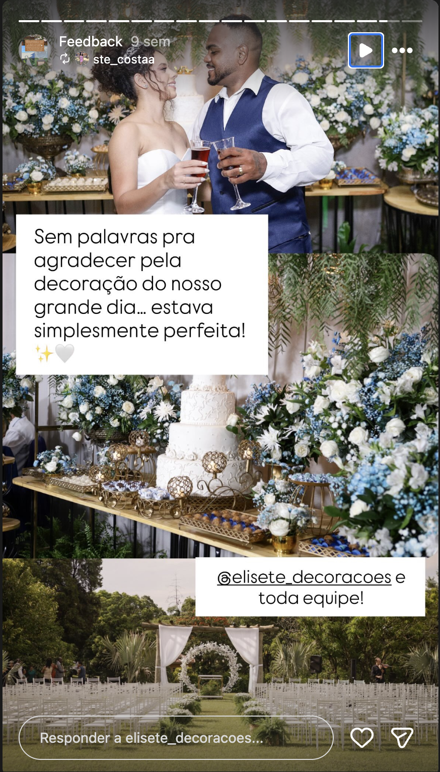 Print real de feedback recebido pela Elisete Decorações