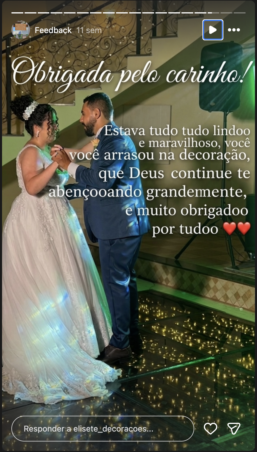 Print real de feedback recebido pela Elisete Decorações
