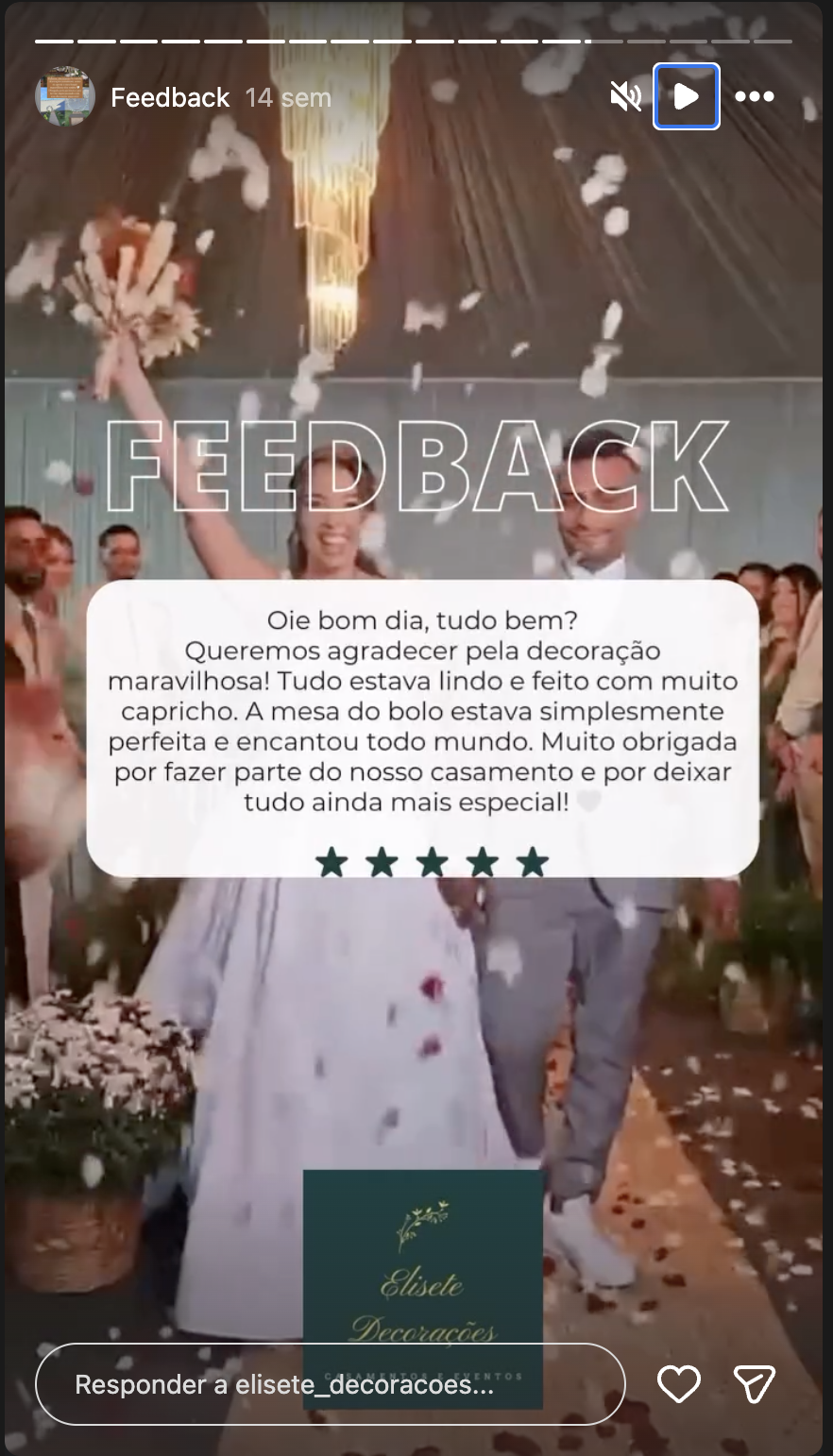 Print real de feedback recebido pela Elisete Decorações
