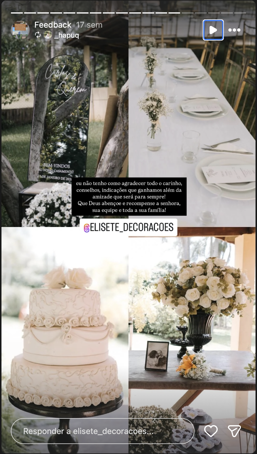 Print real de feedback recebido pela Elisete Decorações